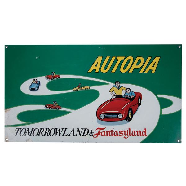 A Rare Hand-Painted Autopia Omnibus Sign.