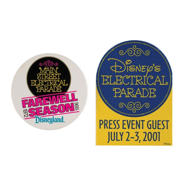 A Main Street Electrical Parade Press Pass & Button.