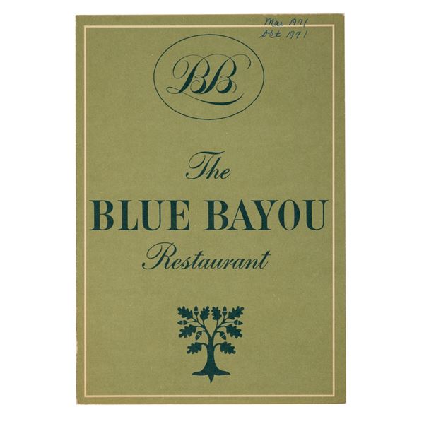 An Original Blue Bayou Menu.