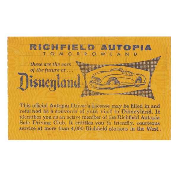 A Disneyland-Richfield Autopia Driver's License. - Van Eaton Galleries