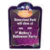 Image 1 : A Disneyland Mickey's Halloween Party Closure Sign.