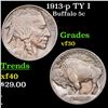 Image 1 : 1913-p TY I Buffalo Nickel 5c Grades vf++