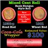 Mixed small cents 1c orig shotgun roll, 1936-p Lincoln Cent, Wheat Cent other end, Coca Cola Brandt 