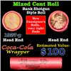 Mixed small cents 1c orig shotgun roll, 1927-p Lincoln Cent, 1958-d Lincoln Cent other end, Coca Col