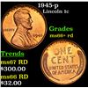 1945-p Lincoln Cent 1c Grades GEM++ RD