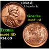 1952-d Lincoln Cent 1c Grades Gem+ Unc RD