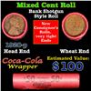 Mixed small cents 1c orig shotgun roll, 1920-p Lincoln Cent,Wheat Cent other end, Coca Cola Brandt W