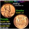 ***Auction Highlight*** 1948-p Lincoln Cent 1c Graded GEM++ RD BY USCG (fc)