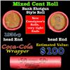 Mixed small cents 1c orig shotgun roll, 1919-p Lincoln Cent, 1934-p Lincoln Cent other end, Coca Col