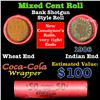 Image 1 : Mixed small cents 1c orig shotgun roll, Wheat Cent, 1906 Indian Cent other end, Coca Cola Brandt Wra
