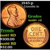 1945-p Lincoln Cent 1c Grades GEM++ RD