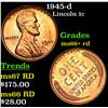 1945-d Lincoln Cent 1c Grades GEM++ RD