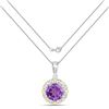 Image 1 : Plated Rhodium 1.80ct Amethyst and Diamond Pendant with Chain