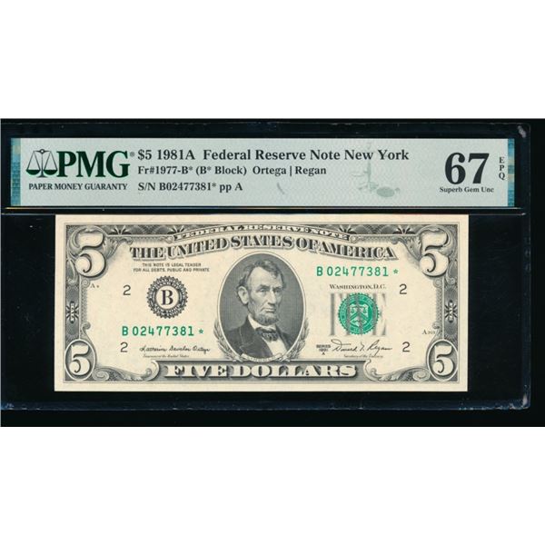 1981A $5 STAR New York FRN PMG 67EPQ