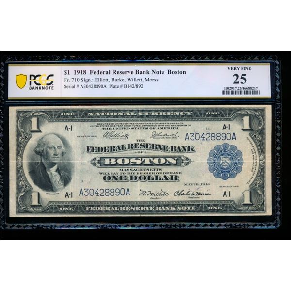 1918 $1 Boston FRBN PCGS 25