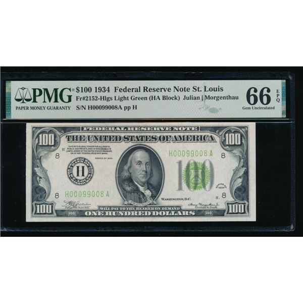 1934 $100 St Louis FRN PMG 66EPQ Top Pop