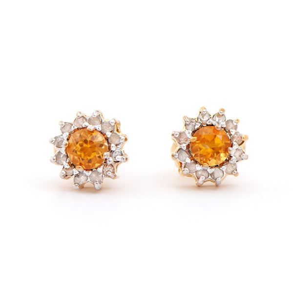 Plated 18KT Yellow Gold 0.40ctw Citrine and Diamond Earrings