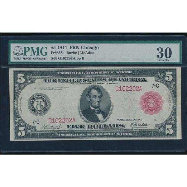 1914 $5 Red Seal Chicago FRN PMG 30
