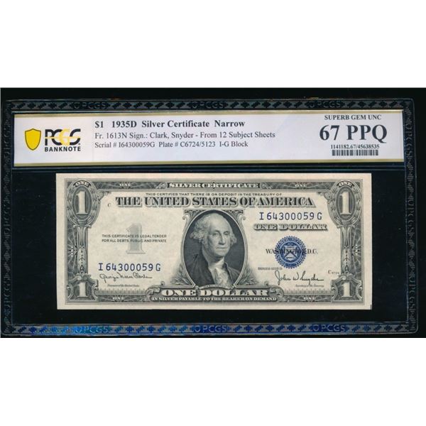 1935D $1 Silver Certificate PCGS 67PPQ