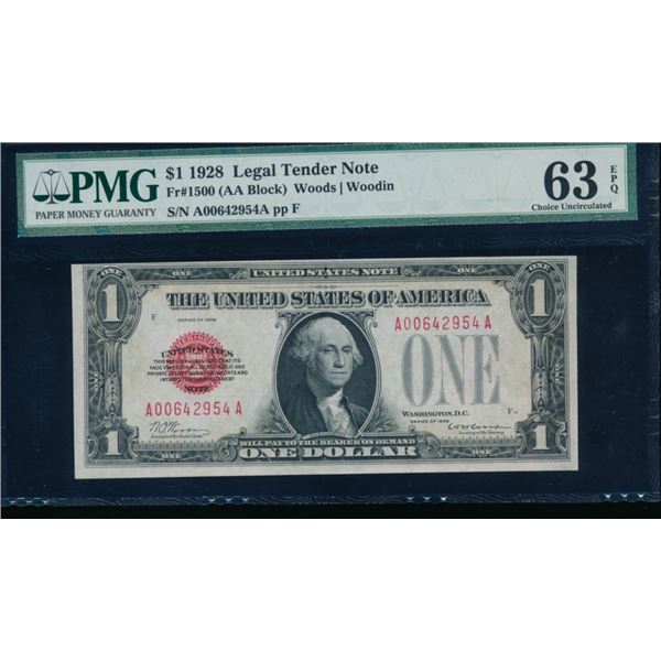 1928 $1 Legal Tender Note PMG 63EPQ