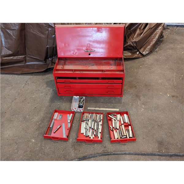 Lathe Cutters, Red Metal Tool Box 