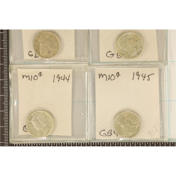 1942, 43, 44 & 1945 SILVER MERCURY DIMES AU/UNC