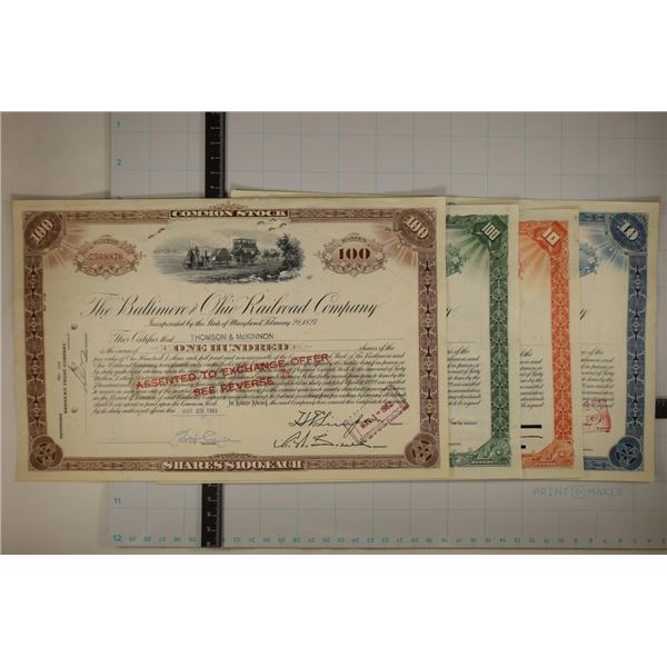 4 ASSORTED VINTAGE RAILROAD STOCK CERTIFICATES