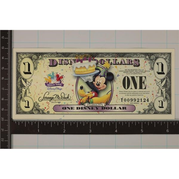 2009 DISNEY $1 COLORIZED CRISP UNC BILL  MICKEY