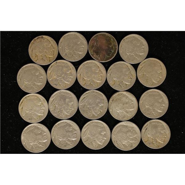 19 ASSORTED 1923-1937 FULL DATE BUFFALO NICKELS