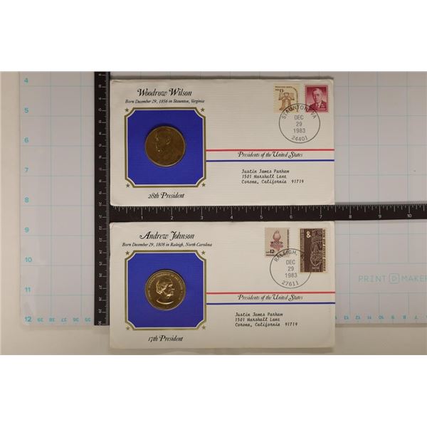 2 PRESIDENTIAL FIRST DAY COVERS WITH 1 1/2" MEDAL