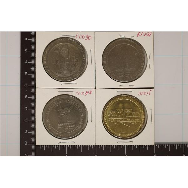 4-$1 METAL CASINO TOKENS: HARRAH'S, CRYSTAL BAY,