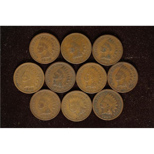 10 INDIAN HEAD CENTS. 1902-1907 MAY NOT CONTAIN