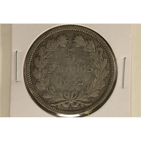 1832-A FRANCE SILVER 5 FRANCS .7234 OZ. ASW