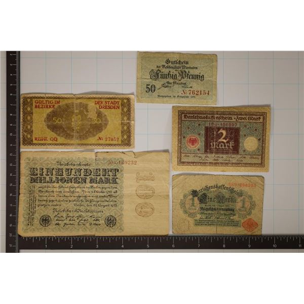 5-GERMAN BILLS: 1917 FIFTY PFENNING, 1919 FIFTY