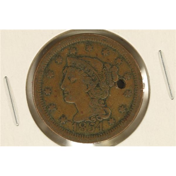 1854 US LARGE CENT (WITH HOLE)