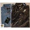 Image 1 : 2 DENIM SHIRTS SIZE XL & M MENS (BLACK & BLUE)