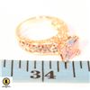 LADIES 2 TONE RING WITH 9.8 MM CENTER CZ W/CLEAR