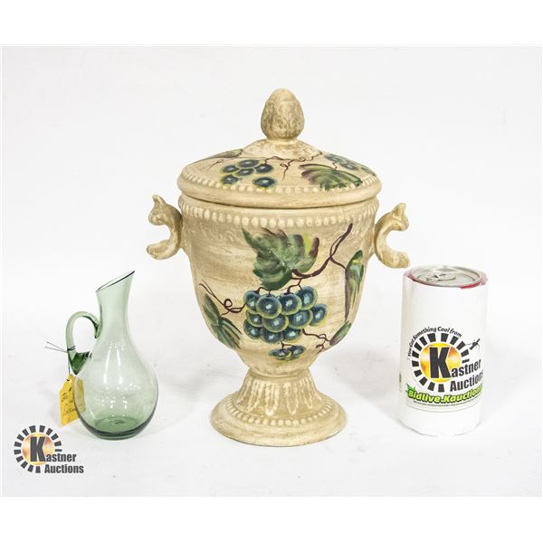 HAND PAINTED CERAMIC PEDESTAL URN & WEST