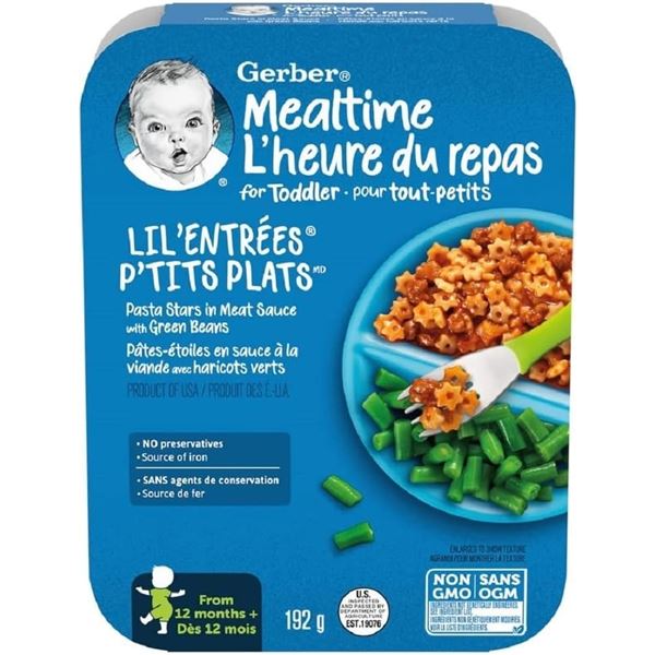 NEW CASE OF 8 GERBER LIL ENTREES PASTA STARS IN