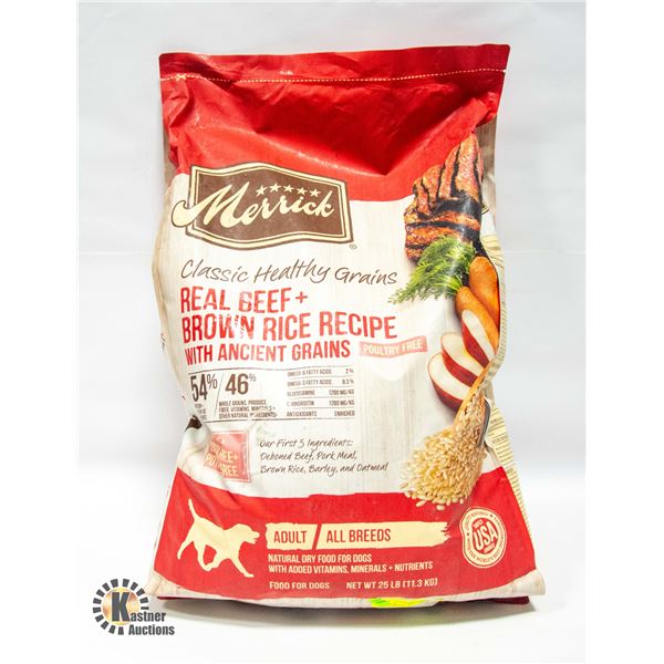 25LB BAG OF MERRICK REAL BEEF/BROWN RICE FORMULA