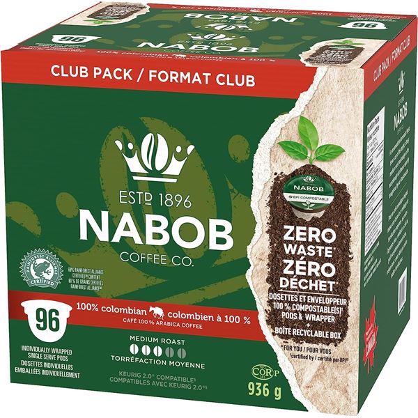 NEW CASE OF 96 NABOB 100% COLOMBIAN COFFEE PODS