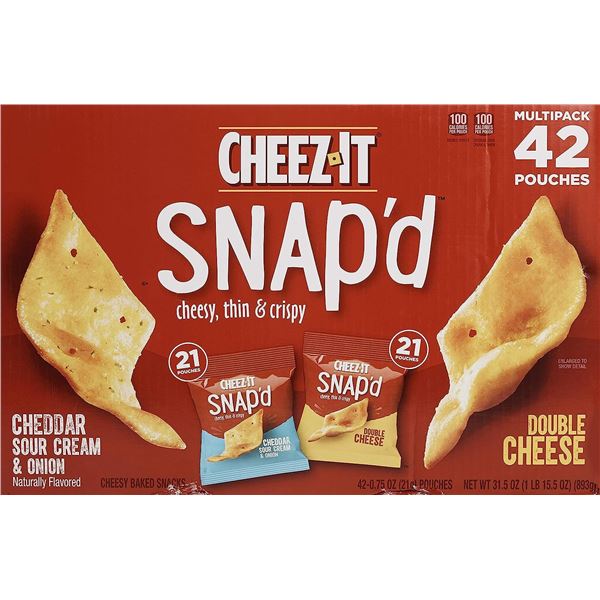 NEW CASE OF 42 BAGS OF CHEEZIT SNAP'D VARIETY PACK