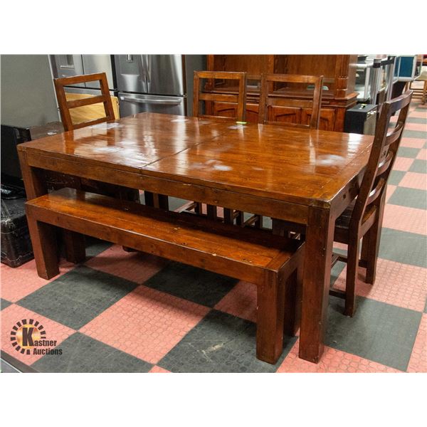 SOLID WOOD KITCHEN TABLE WITH 4 CHAIRS AND BENCH