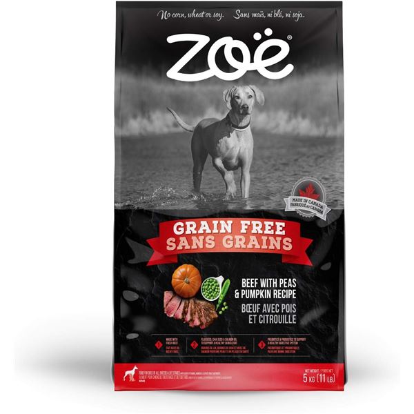 NEW 11LB BAG OF ZOE GRAIN FREE BEEF WITH PEAS AND