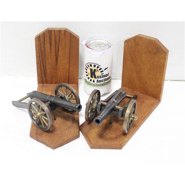 WOOD MOUNTED CANNON BOOKENDS