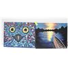 Image 1 : PAIR OF PAINTINGS OWL & LAKE 16" X 20"