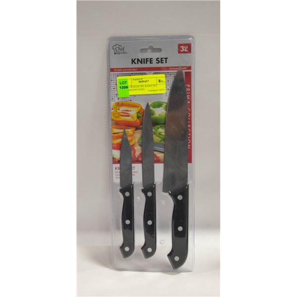 NEW SEALED 3PC KNIFE SET STAINLESS STEEL