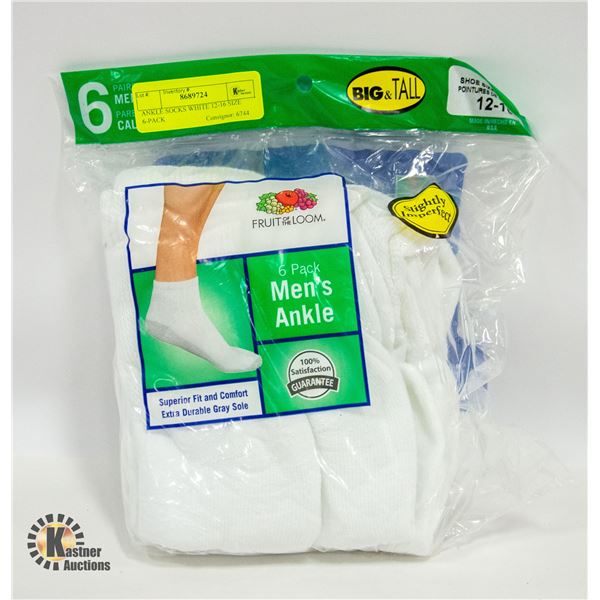 ANKLE SOCKS WHITE 12-16 SIZE 6-PACK