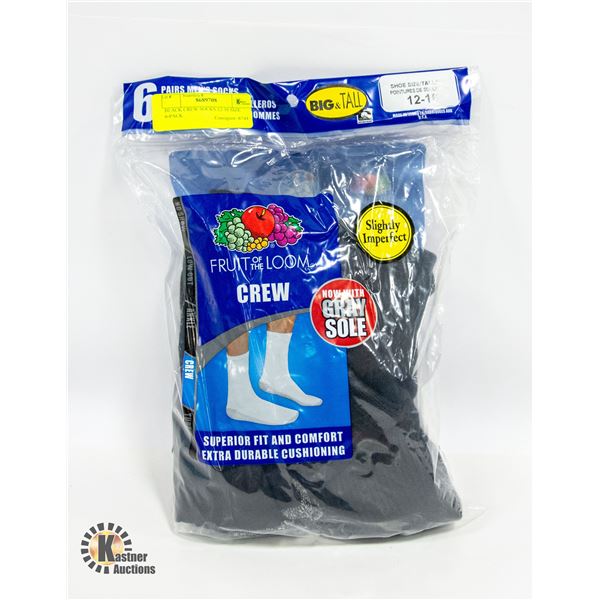 BLACK CREW SOCKS 12-16 SIZE 6-PACK