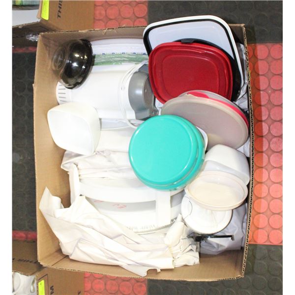 LARGE BOX OF MISC INCLUDES KITCHENWARE